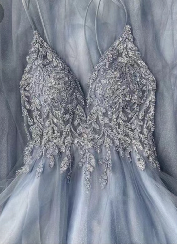 Spaghetti Straps Prom Dresses with Beading