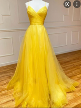 Load image into Gallery viewer, Spaghetti Yellow Prom Dresses Sparkly