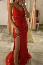 Load image into Gallery viewer, Halter Slit Side Prom Dresses Evening Gown Sequins