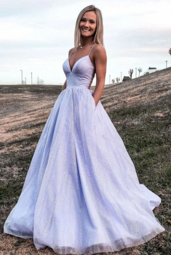 Sparkly Lavender Prom Dresses Criss Cross Spaghetti Straps