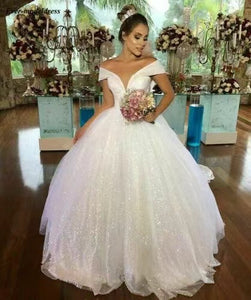 Off Shoulder Sparkly Wedding Dresses Bridal Gown