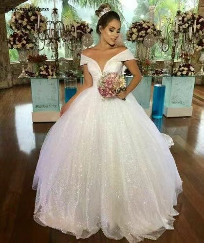 Off Shoulder Sparkly Wedding Dresses Bridal Gown