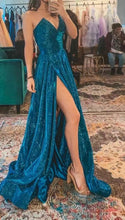 Charger l&#39;image dans la galerie, Sparkly Sweetheart Prom Dresses Slit Side Floor Length