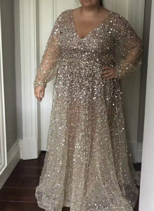 Sparkly Plus Size Mother of the Bride Dresses with Full Sleeves