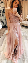 Laden Sie das Bild in den Galerie-Viewer, Spaghetti Straps Long Prom Dresses with Lace Beaded