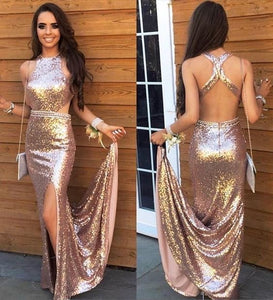 Sheath Long Sequined Prom Dresses Evening Gowns