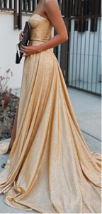 Strapless Slit Side Prom Dresses Sequins