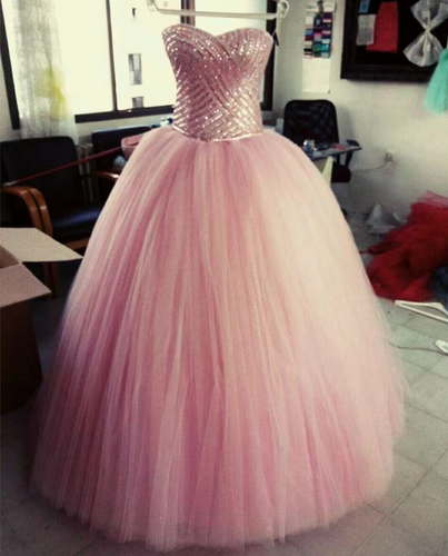 Strapless Prom Dresses Pink Tulle