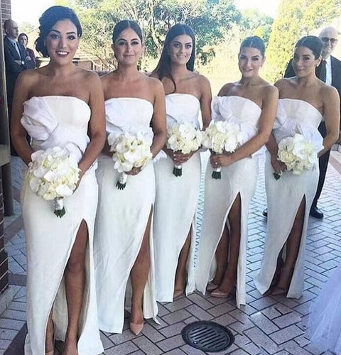 Strapless Bridesmaid Dresses Slit Side