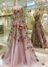 Load image into Gallery viewer, Straps Prom Dresses with Red Rose Flowers