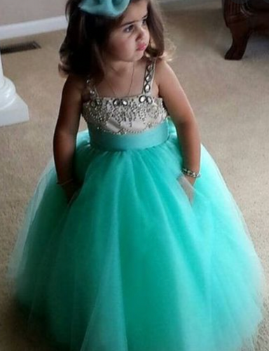 Straps Flower Girl Dresses with Rhinestones