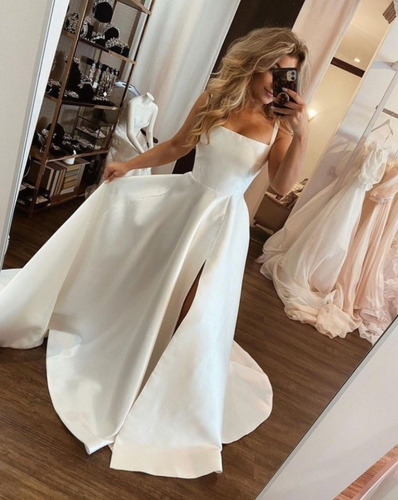 Straps Wedding Dresses Bridal Gown Slit Side