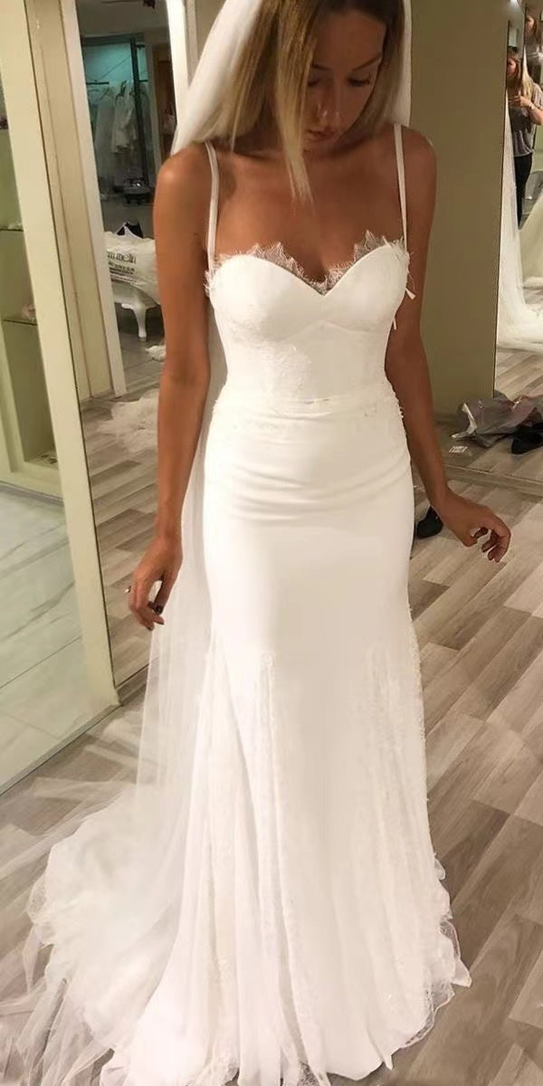 Straps Wedding Dresses Bridal Gown Sheath Lace