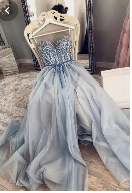 Sweetheart Slit Prom Dresses Tulle