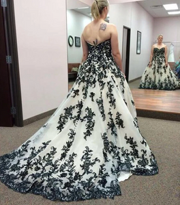 Sweetheart Wedding Dresses Bridal Gown with Black Lace