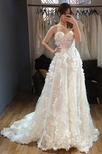 Sweetheart Wedding Dresses Bridal Gown Appliques Flowers