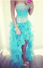 Charger l&#39;image dans la galerie, Sweetheart Hi Low Prom Dresses Turquoise with Rhinestones