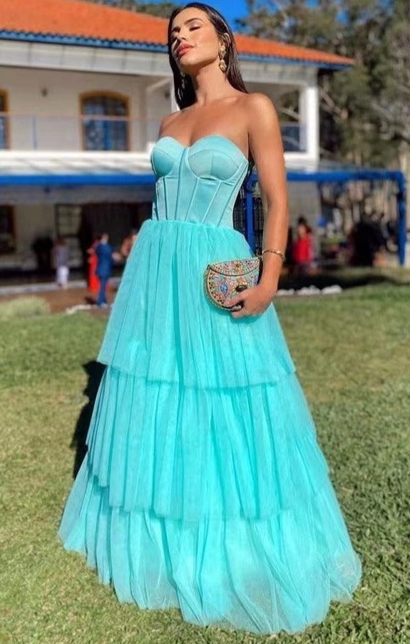 Sweetheart Prom Dresses Tiered Sleeveless Corset