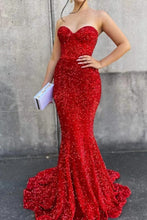 Load image into Gallery viewer, Sweetheart Red Prom Dresses Mermaid Sequins