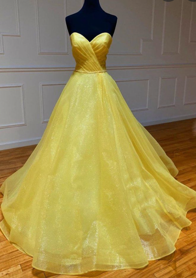 Sweetheart Yellow Prom Dresses Sparkly