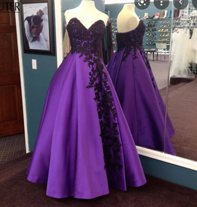 Sweetheart Purple Prom Dresses with Appliques Lace