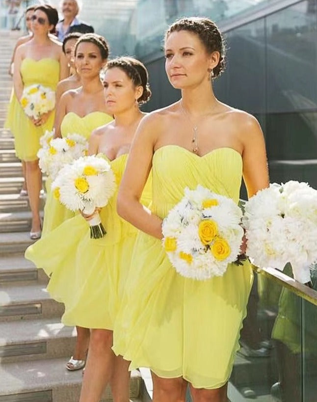 Sweetheart Short Yellow Bridesmaid Dresses under 100