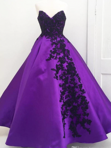 Sweetheart Purple Prom Dresses with Appliques Lace