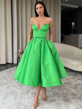 Load image into Gallery viewer, Sweetheart Prom Dresses Tea Length Green with Pockets