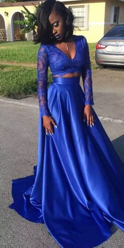 Two Piece Prom Dresses Royal Blue with Sleeves