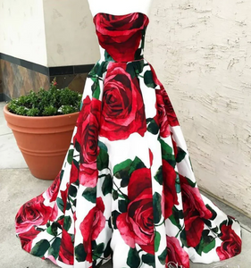 Prom Dresses Floral Evening Gown Print Strapless