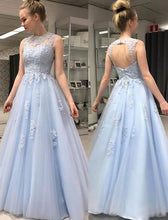 Charger l&#39;image dans la galerie, Light Blue Tulle Blue Prom Dresses with Appliques