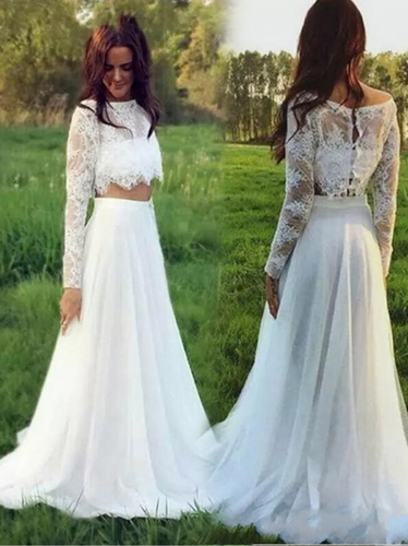 Two Piece Wedding Dresses Bridal Gown with Sleeves