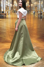 Load image into Gallery viewer, Two Piece Light Olive Green Prom Dresses Wasit with Beaded