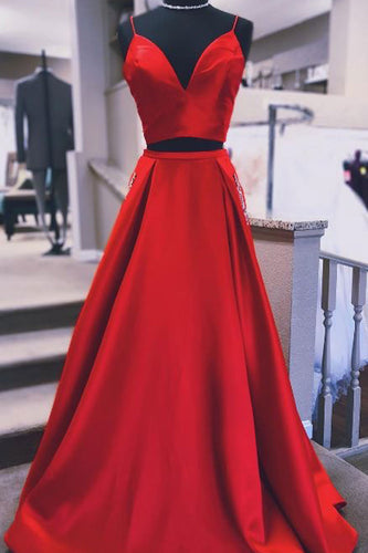 Two Piece Red Prom Dresses with Pockets