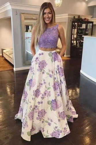 Lavender Prom Dresses Floral with Pockets