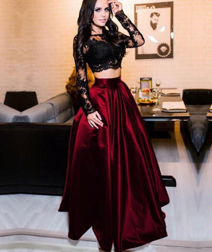Two Piece Prom Dresses Top with Long sleeves Appliques