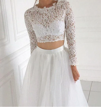 Charger l&#39;image dans la galerie, Two Piece Wedding Dresses Bridal Gown Top with Sleeves