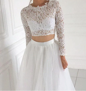 Two Piece Wedding Dresses Bridal Gown Top with Sleeves
