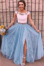 Load image into Gallery viewer, Two Piece Prom Dresses with Rhinestones Slit Side