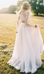 Two Piece Wedding Dresses Bridal Gown with Sleeves