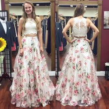 Charger l&#39;image dans la galerie, Two Piece Prom Dresses Floral Floor Length