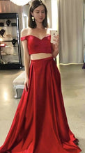 Load image into Gallery viewer, Two Piece/2 Piece Red Prom Dresses Off Shoulder