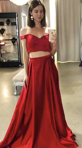 Two Piece/2 Piece Red Prom Dresses Off Shoulder