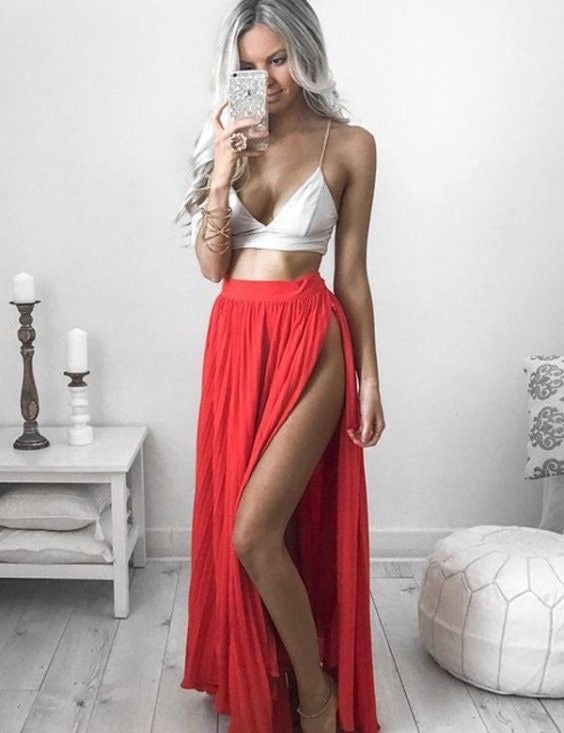 Two Piece Slit Prom Dresses