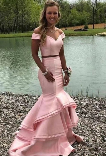 Two Piece Prom Dresses Pale Pink Mermaid