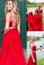 Cargar imagen en el visor de la galería, Double Straps Prom Dresses Two Piece Red