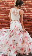 Charger l&#39;image dans la galerie, Two Piece Prom Dresses Floral Floor Length