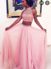 Load image into Gallery viewer, Two Piece Pink Prom Dresses with Beaded