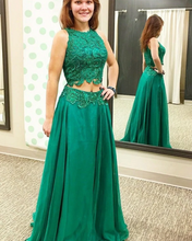 Load image into Gallery viewer, Two Piece Green Prom Dresses with Lace