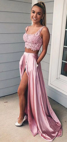 Straps Two Piece Prom Dresses with Pockets